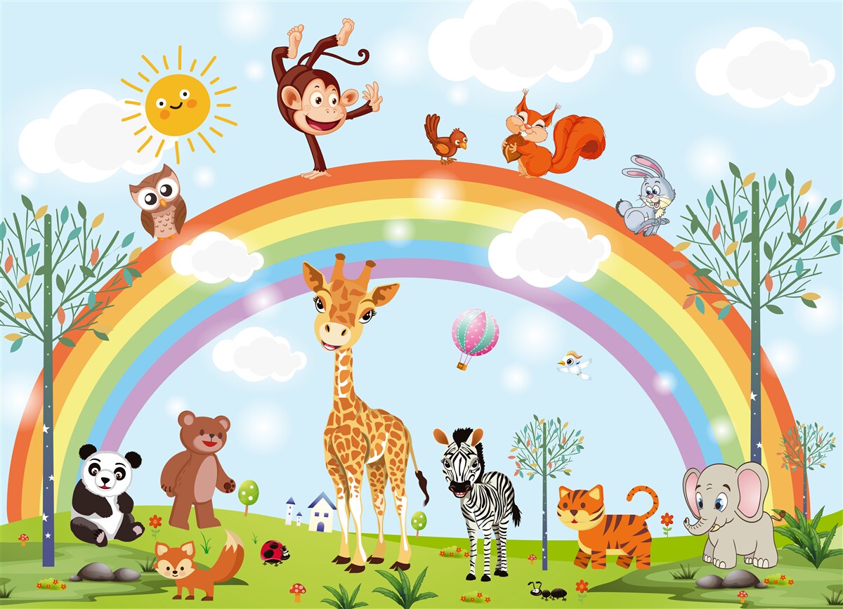 Фотошпалери тварини розважаються, спостерігаючи за веселкою