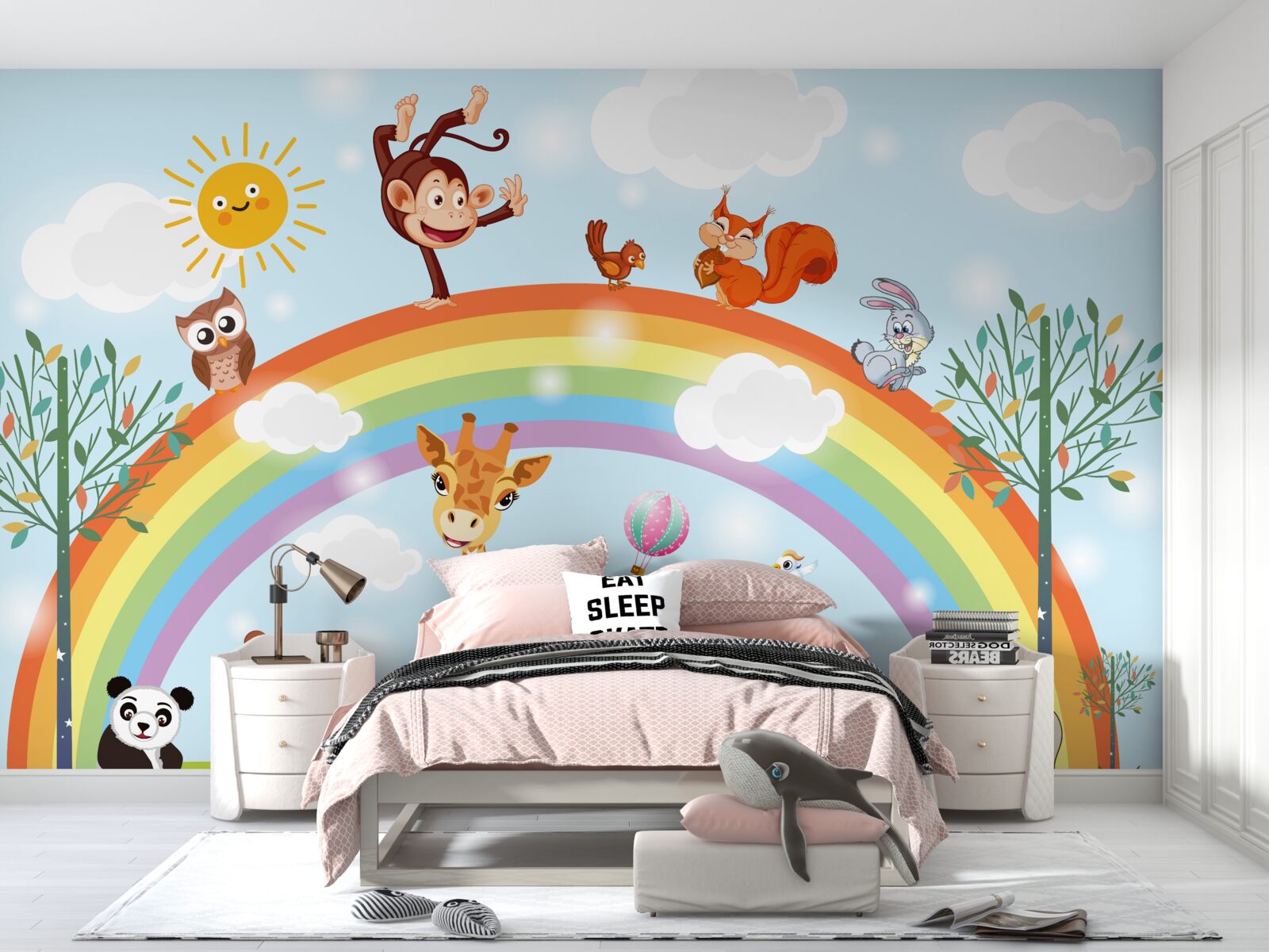 Фотошпалери тварини розважаються, спостерігаючи за веселкою