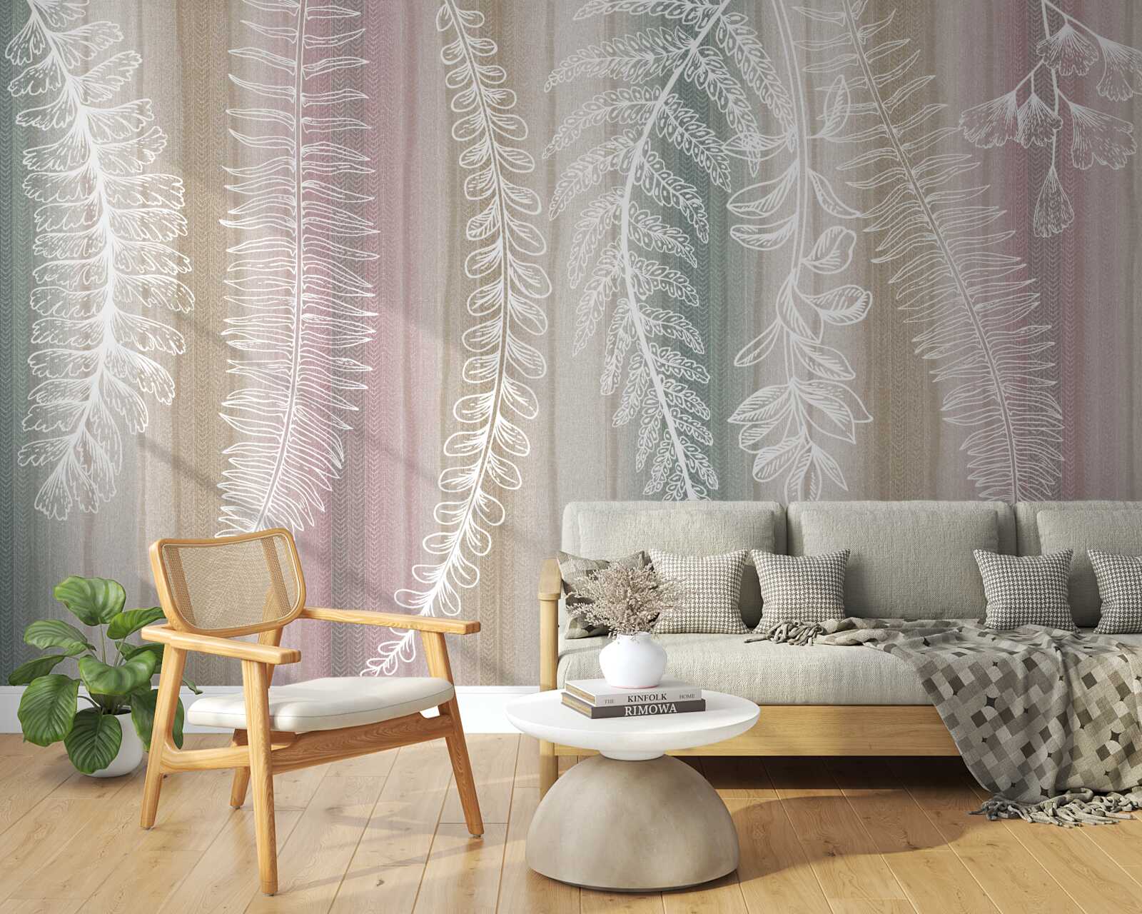 Фотошпалери листя біле з абстрактним візерунком