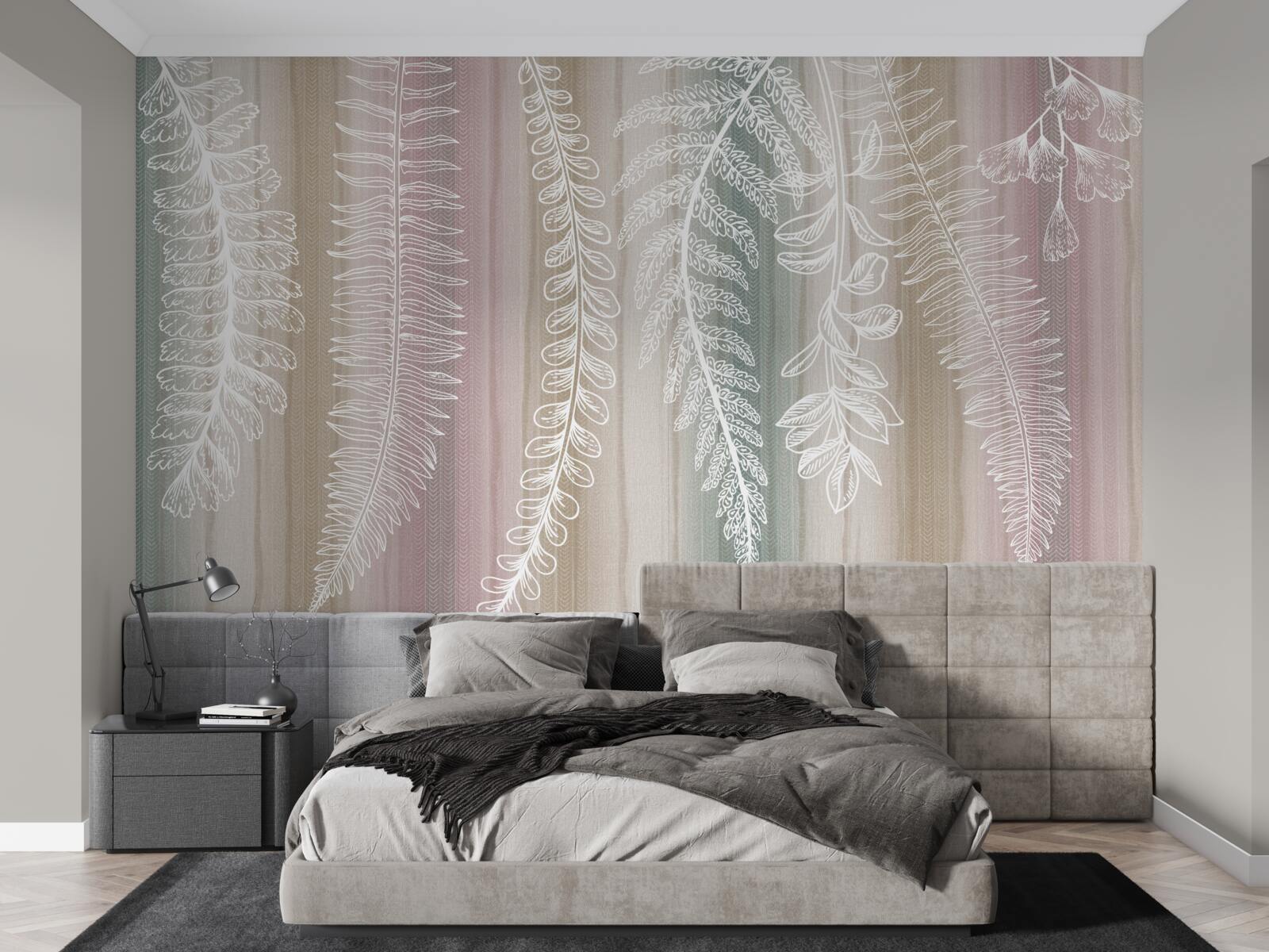 Фотошпалери листя біле з абстрактним візерунком