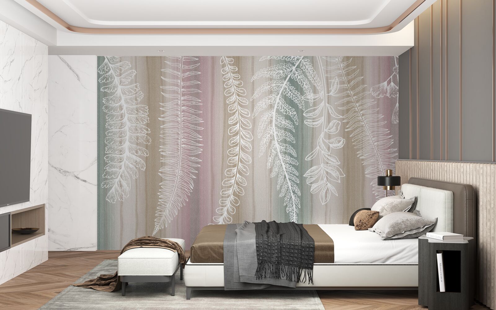 Фотошпалери листя біле з абстрактним візерунком