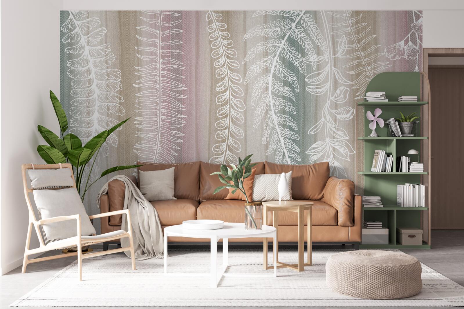 Фотошпалери листя біле з абстрактним візерунком