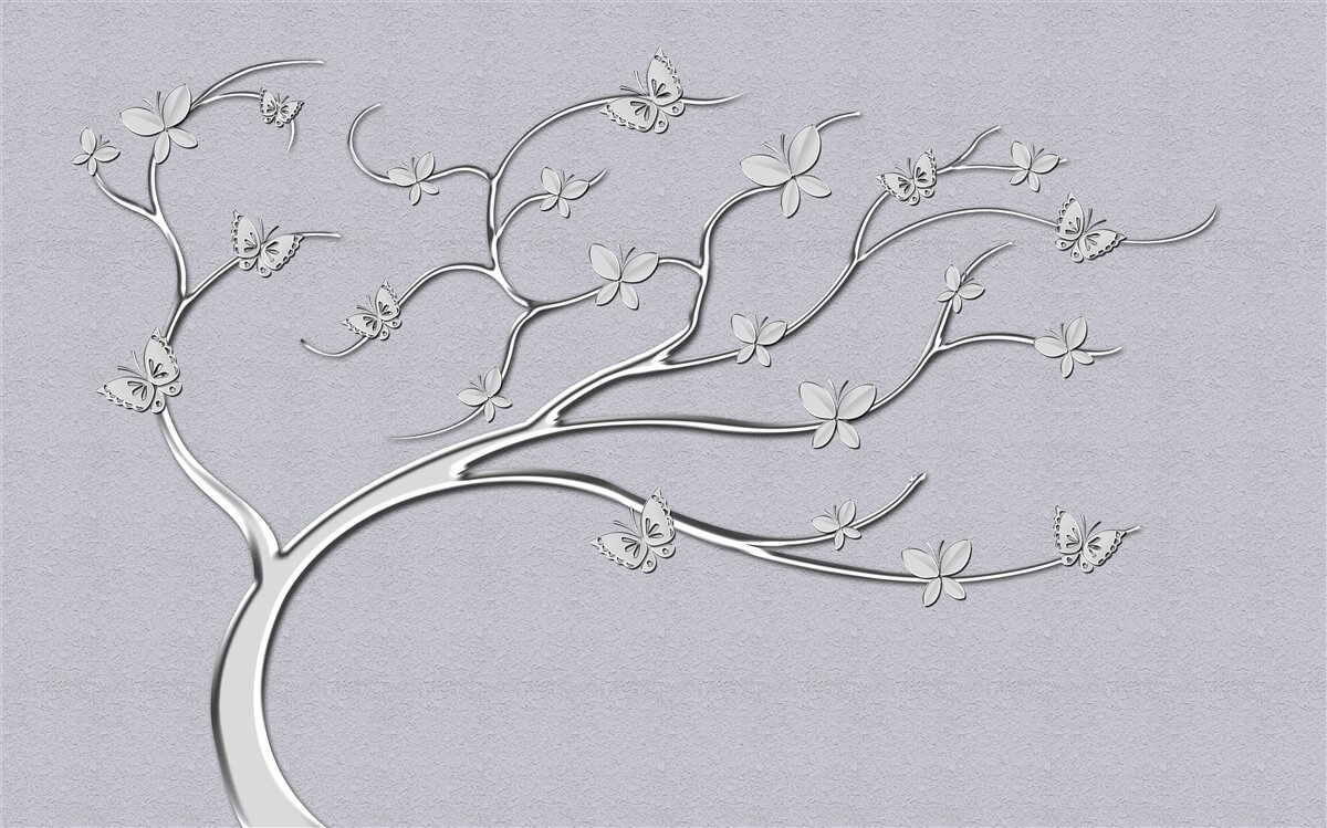 Фотошпалери тонке дерево з металевими квітами