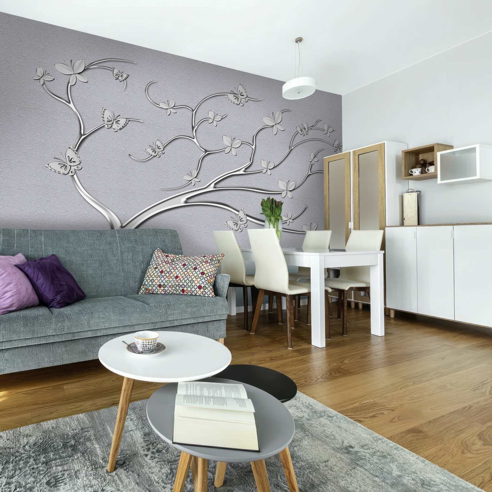 Фотошпалери тонке дерево з металевими квітами