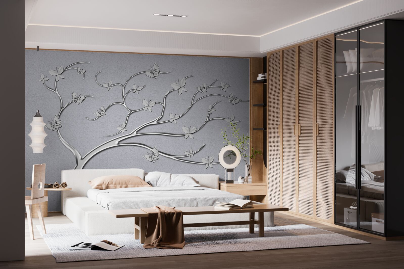 Фотошпалери тонке дерево з металевими квітами