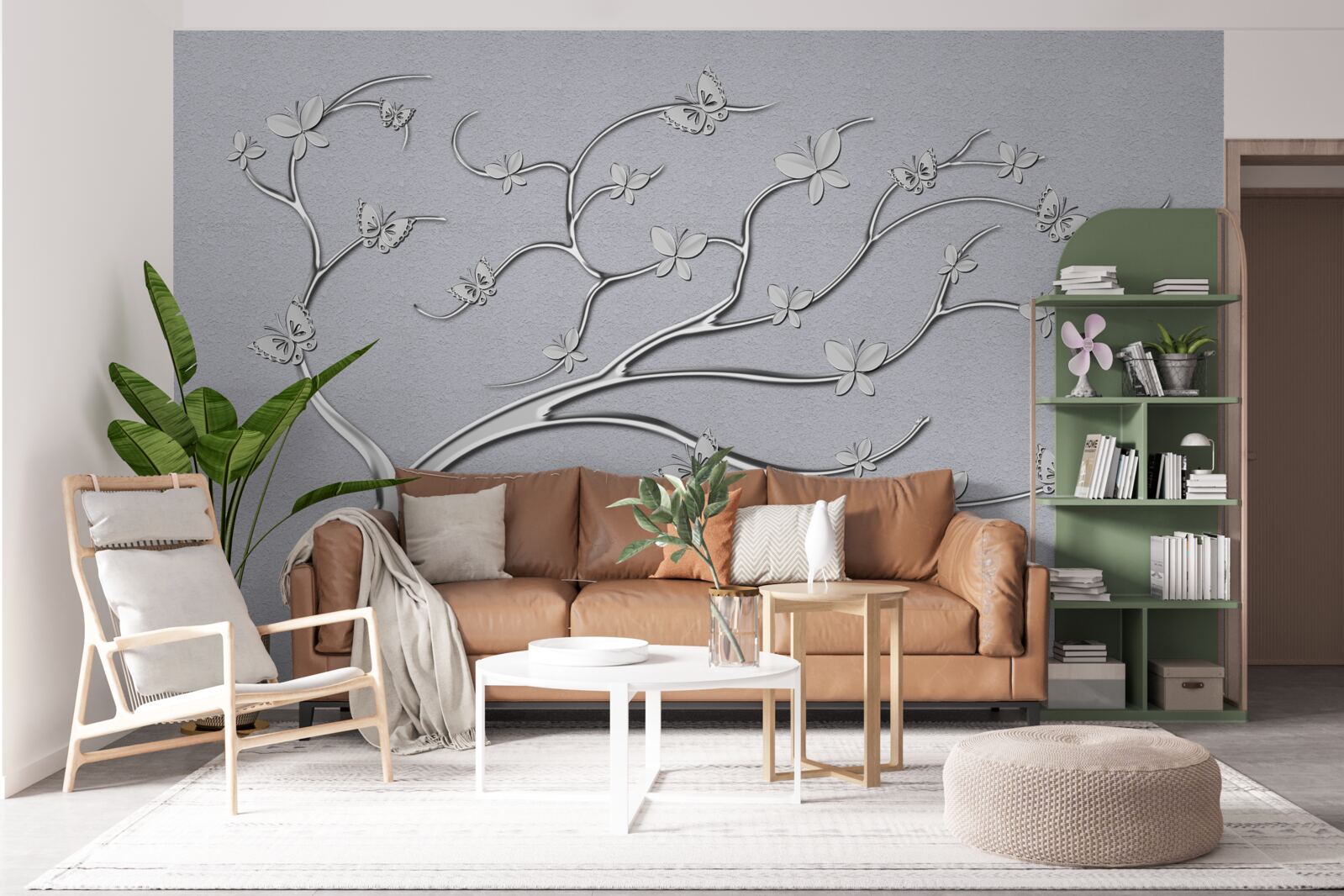 Фотошпалери тонке дерево з металевими квітами