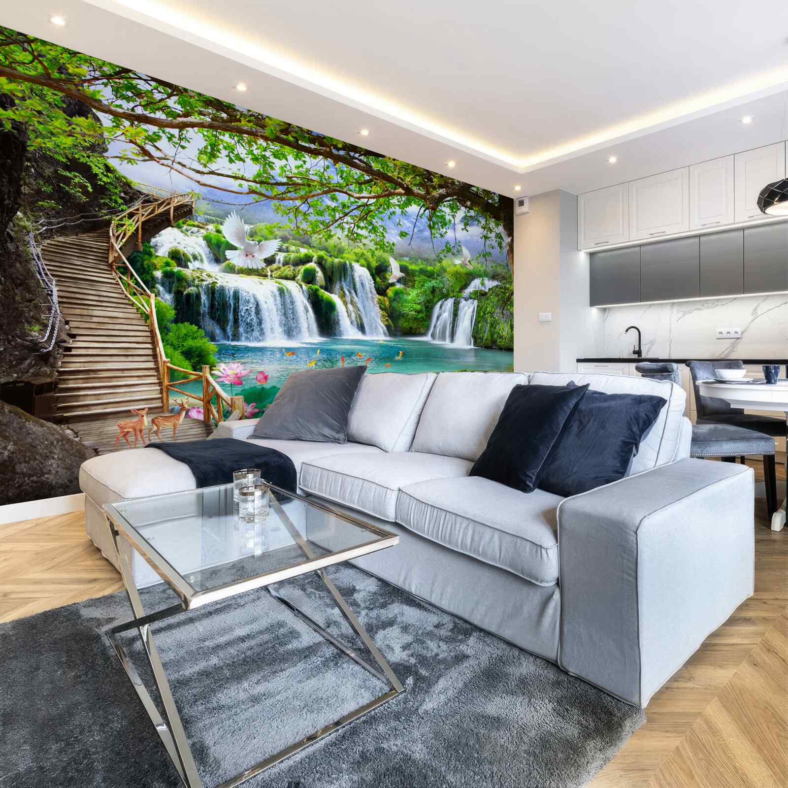 Фотошпалери фото з водоспадами та зеленою рослинністю