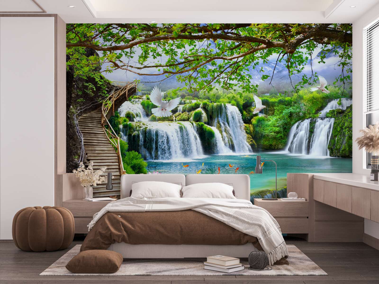 Фотошпалери фото з водоспадами та зеленою рослинністю