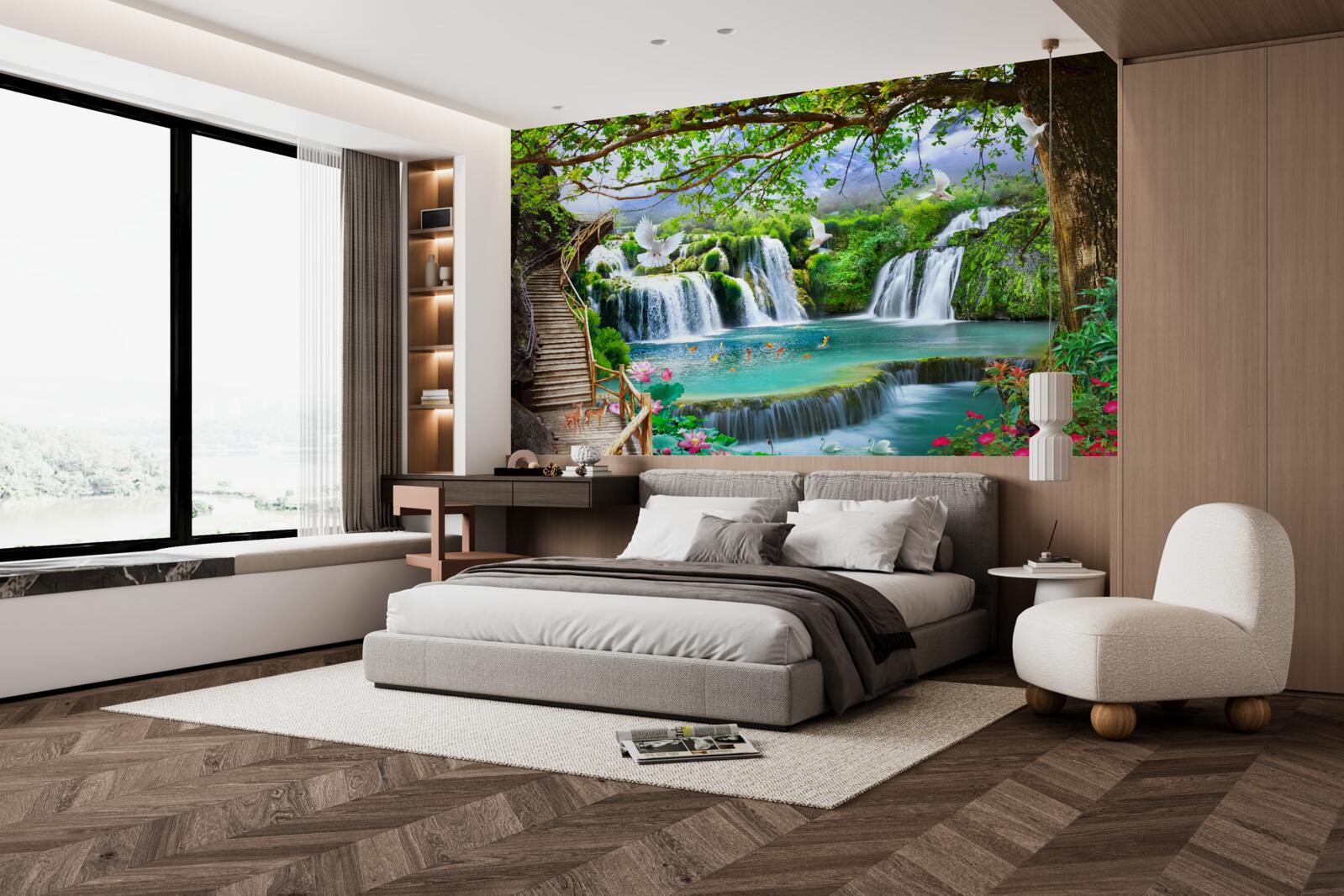 Фотошпалери фото з водоспадами та зеленою рослинністю