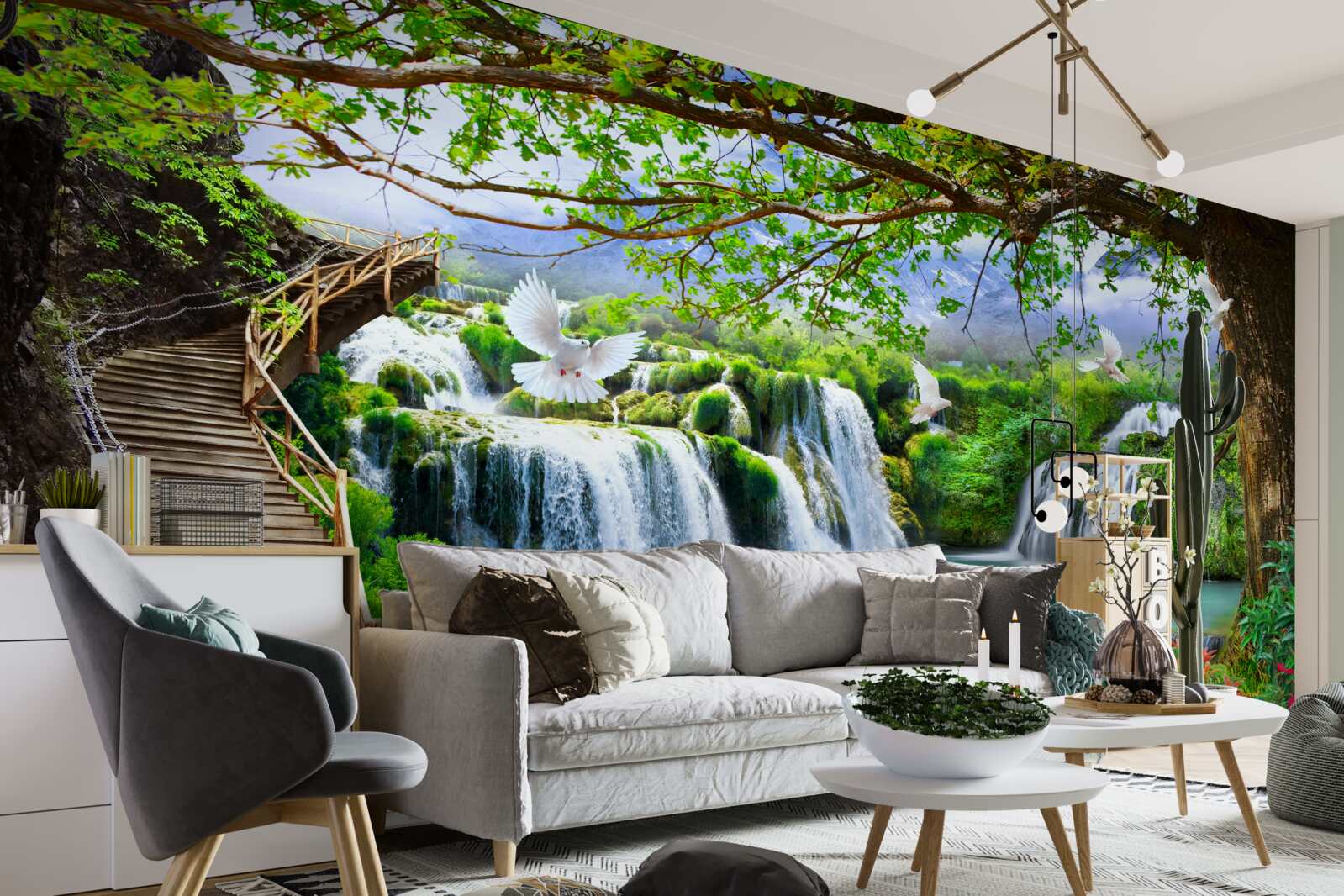 Фотошпалери фото з водоспадами та зеленою рослинністю