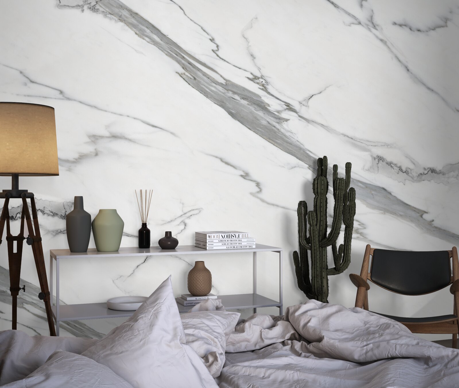 Фотошпалери білий мармур з сірими візерунками