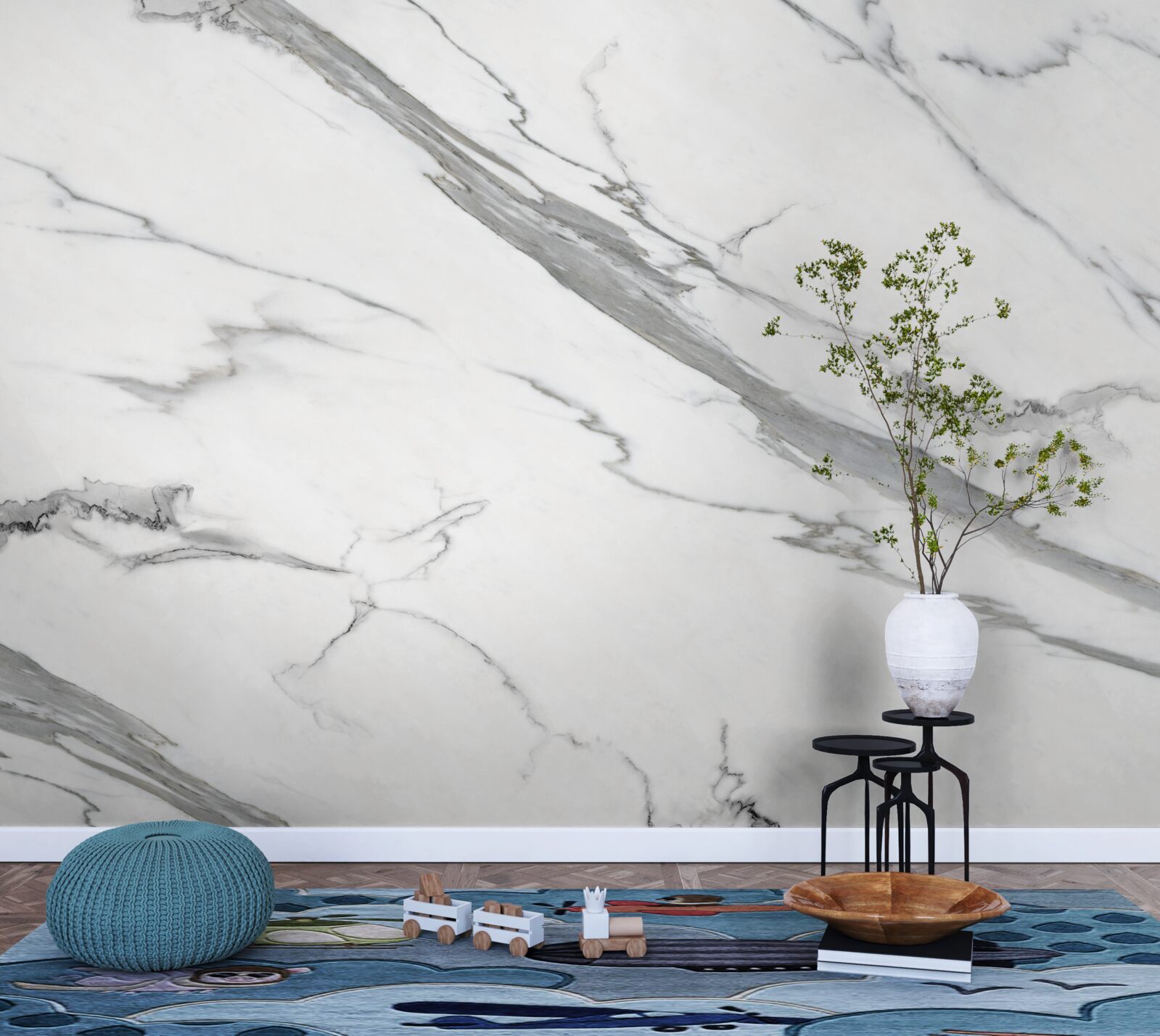 Фотошпалери білий мармур з сірими візерунками