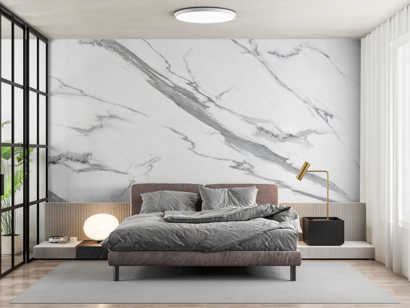 Фотошпалери білий мармур з сірими візерунками