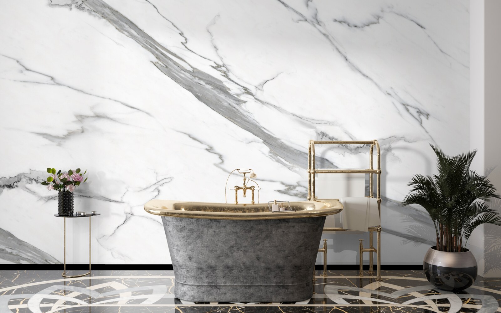 Фотошпалери білий мармур з сірими візерунками