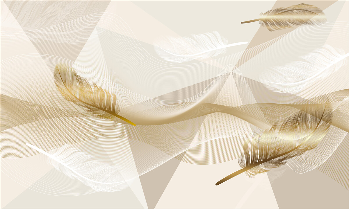 Фотошпалери літаюче пір'я та геометричні фігури