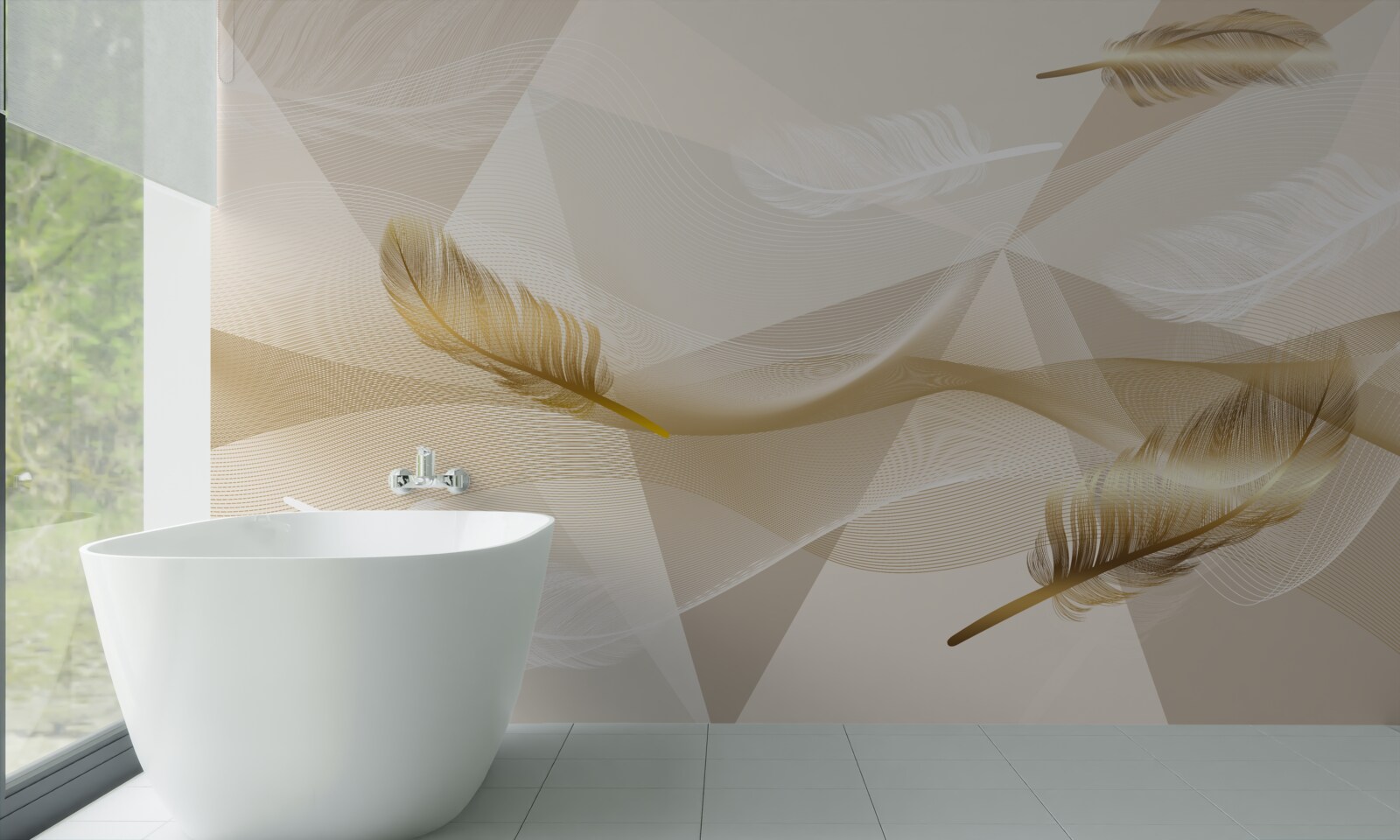 Фотошпалери літаюче пір'я та геометричні фігури