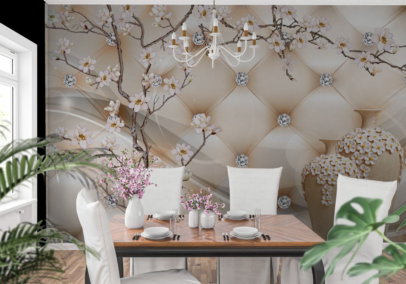 Фотошпалери текстура з гілкою та квітами