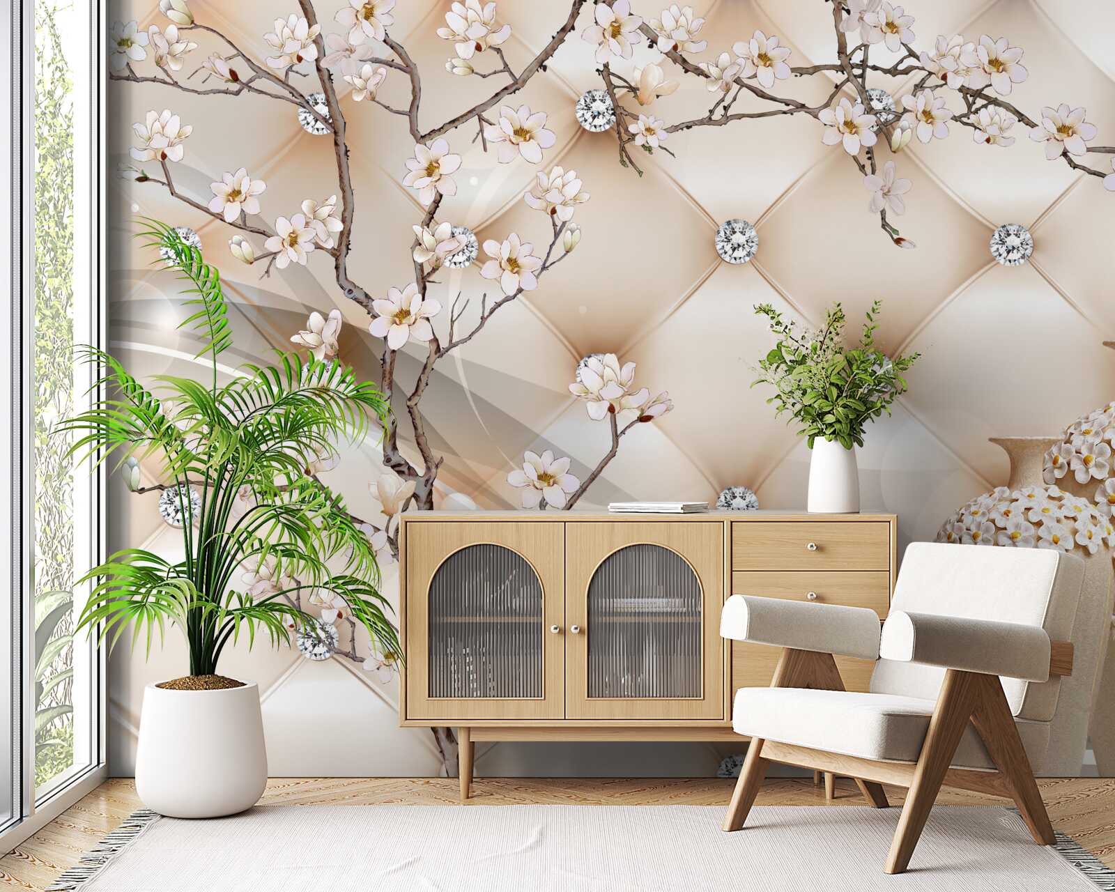 Фотошпалери текстура з гілкою та квітами