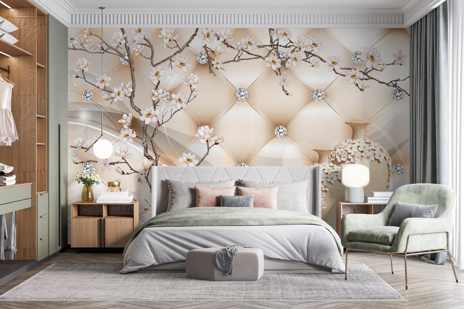 Фотошпалери текстура з гілкою та квітами