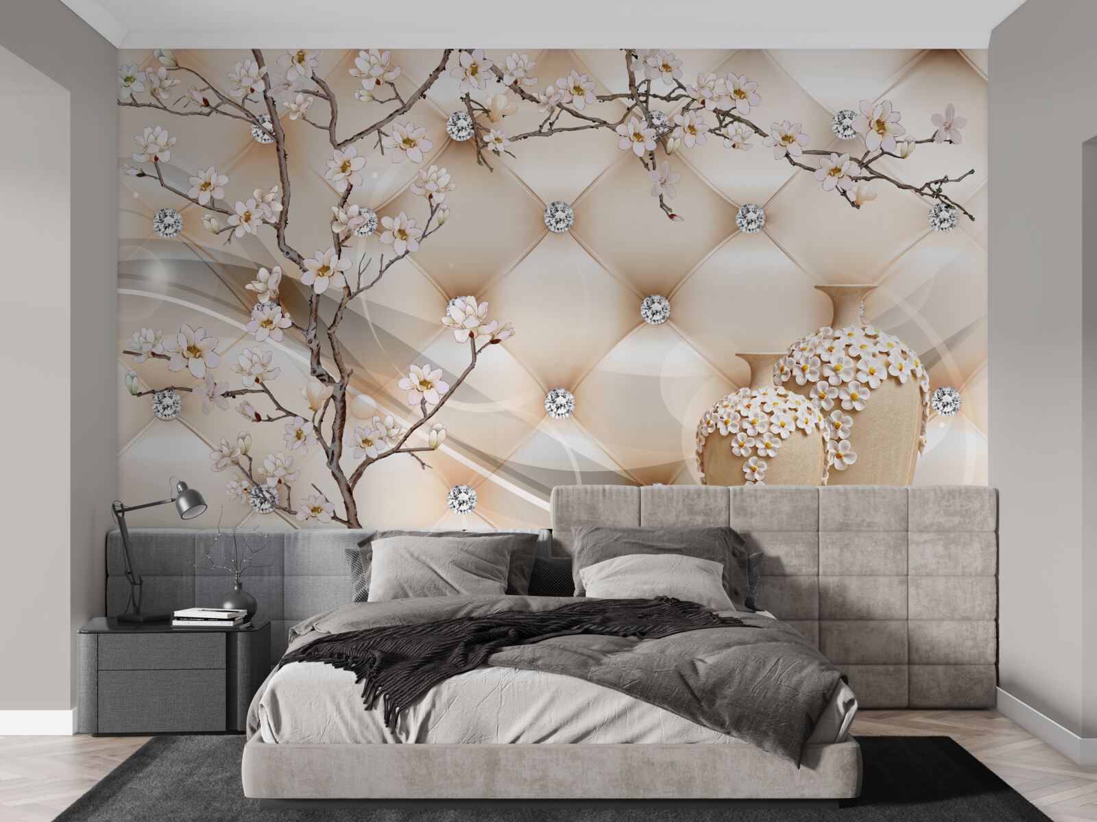 Фотошпалери текстура з гілкою та квітами