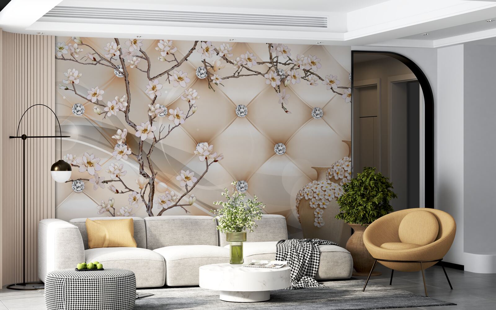 Фотошпалери текстура з гілкою та квітами