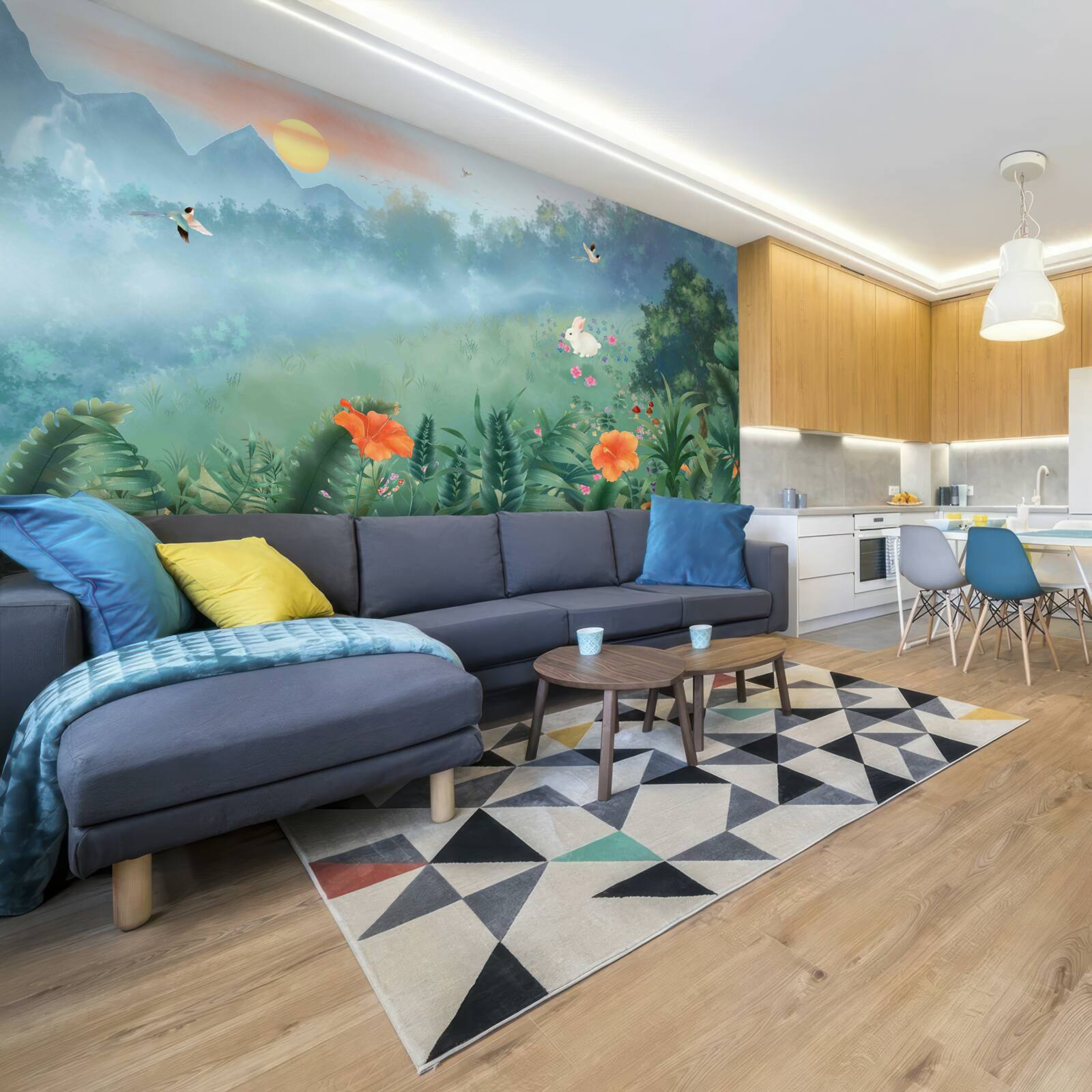 Фотошпалери схід сонця над гірською галявиною