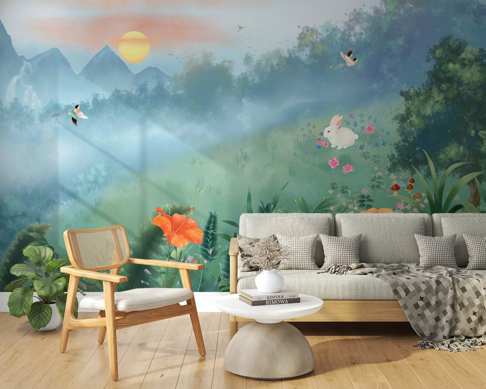 Фотошпалери схід сонця над гірською галявиною