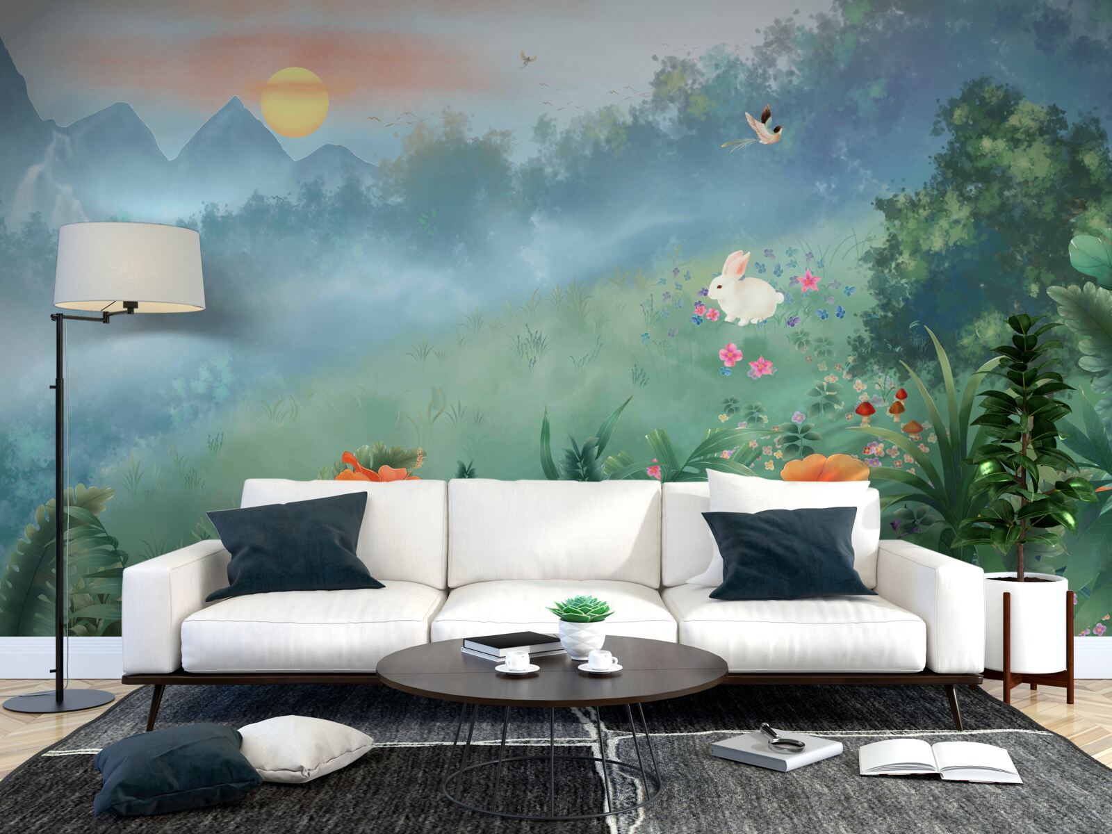 Фотошпалери схід сонця над гірською галявиною