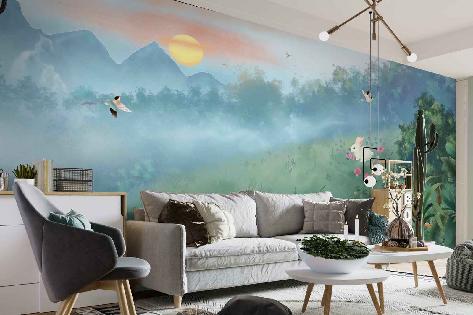 Фотошпалери схід сонця над гірською галявиною