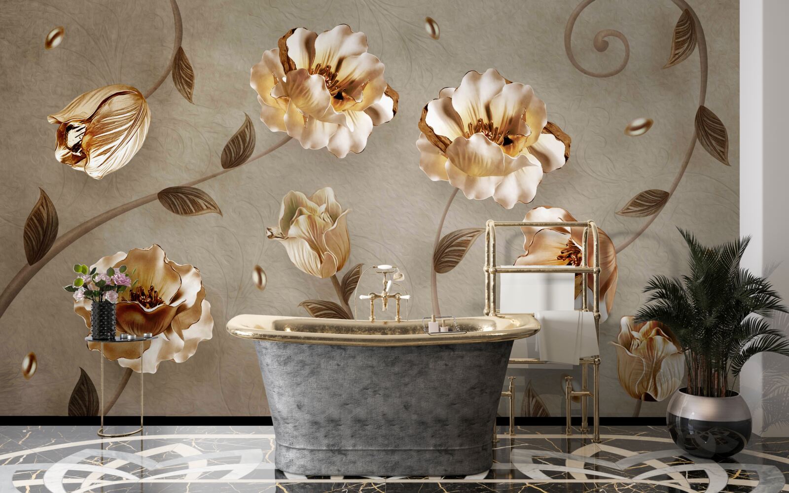 Фотошпалери квіти із золота