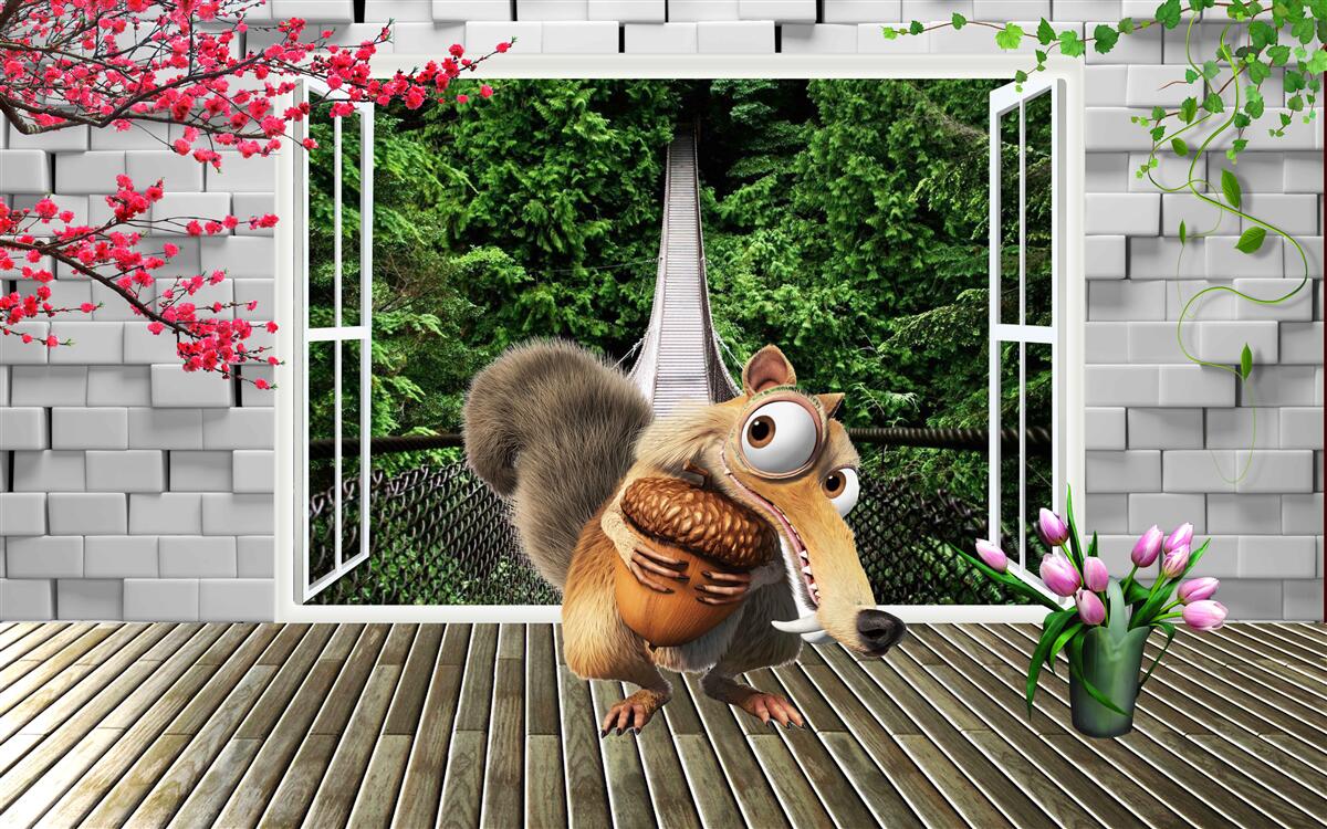 Фотошпалери з вікна видно намальовану білку