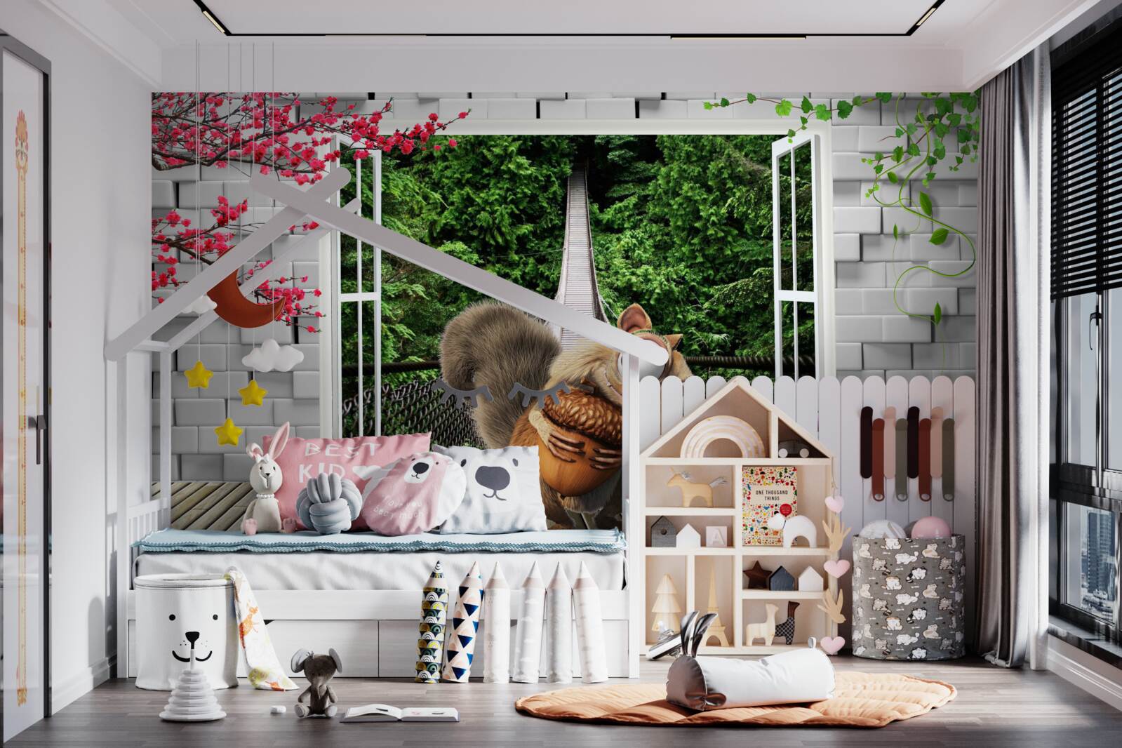 Фотошпалери з вікна видно намальовану білку