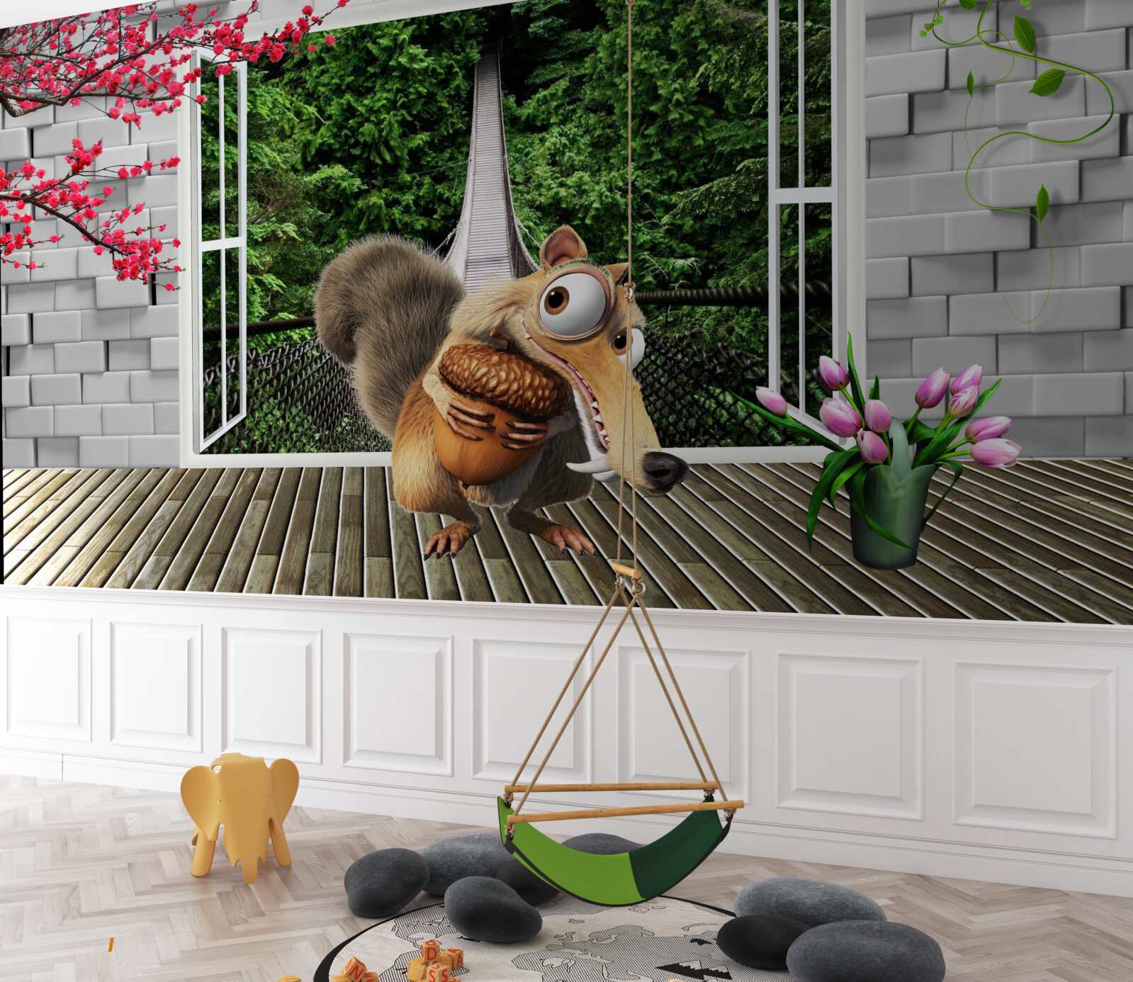 Фотошпалери з вікна видно намальовану білку