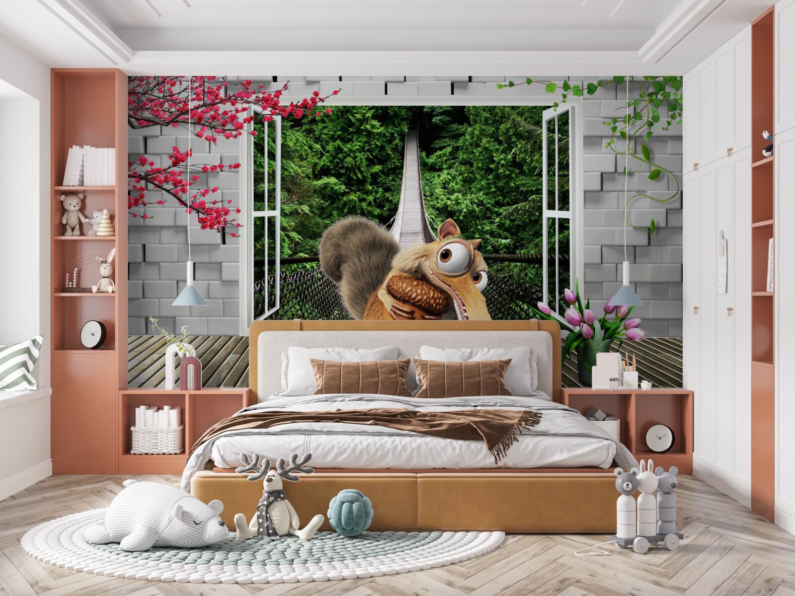 Фотошпалери з вікна видно намальовану білку