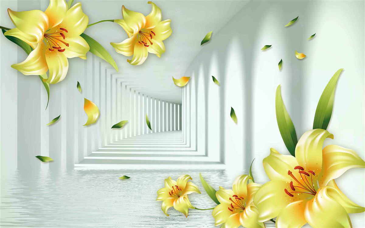 Фотошпалери тривимірний тунель з жовтими ліліями