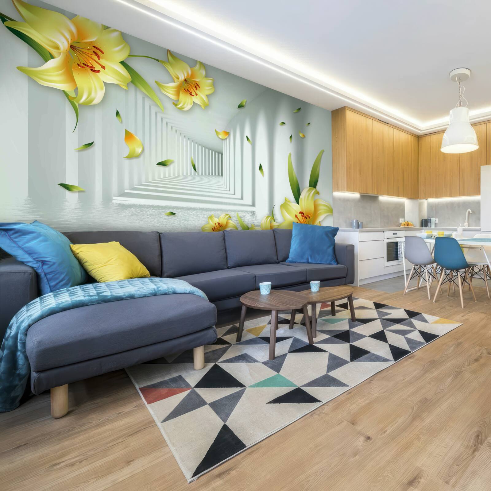 Фотошпалери тривимірний тунель з жовтими ліліями