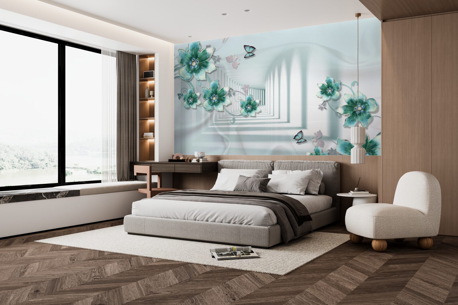 Фотошпалери тривимірний тунель із зеленою рослинністю