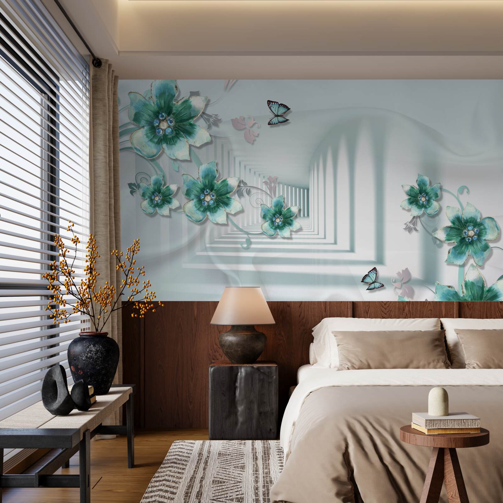 Фотошпалери тривимірний тунель із зеленою рослинністю