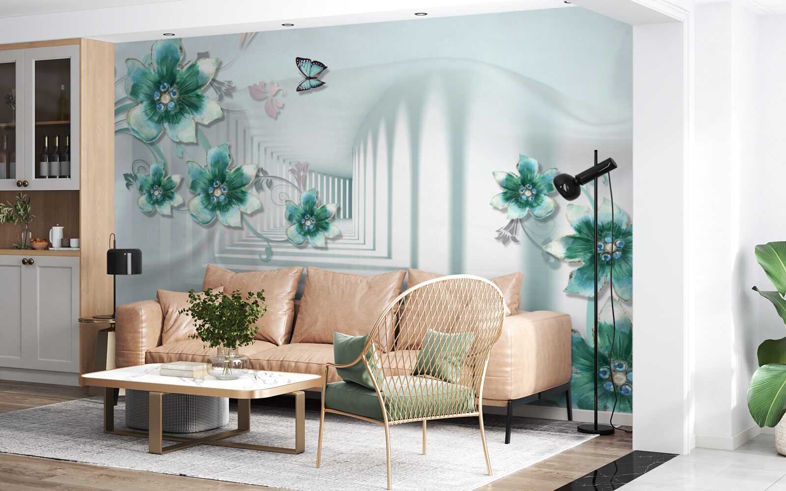 Фотошпалери тривимірний тунель із зеленою рослинністю