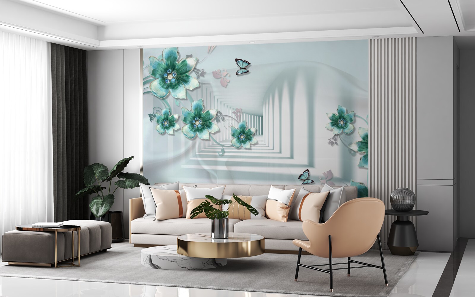 Фотошпалери тривимірний тунель із зеленою рослинністю