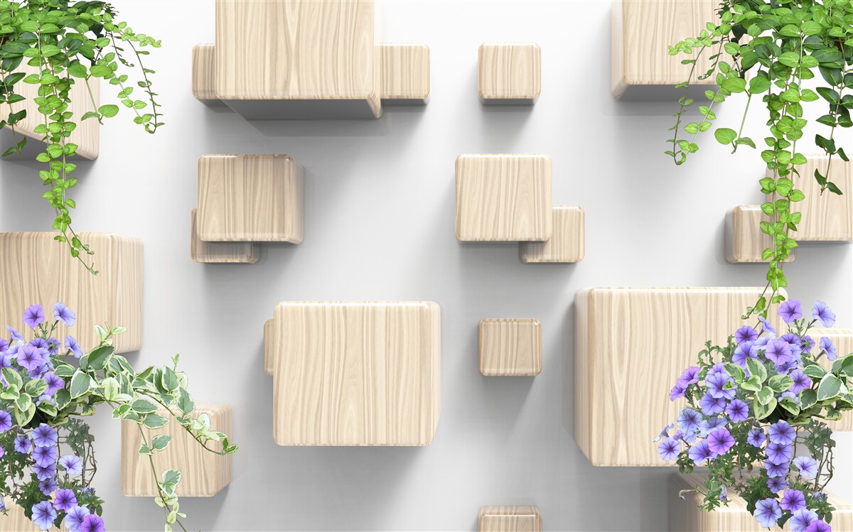 Фотошпалери левітуючі кубики з дерева