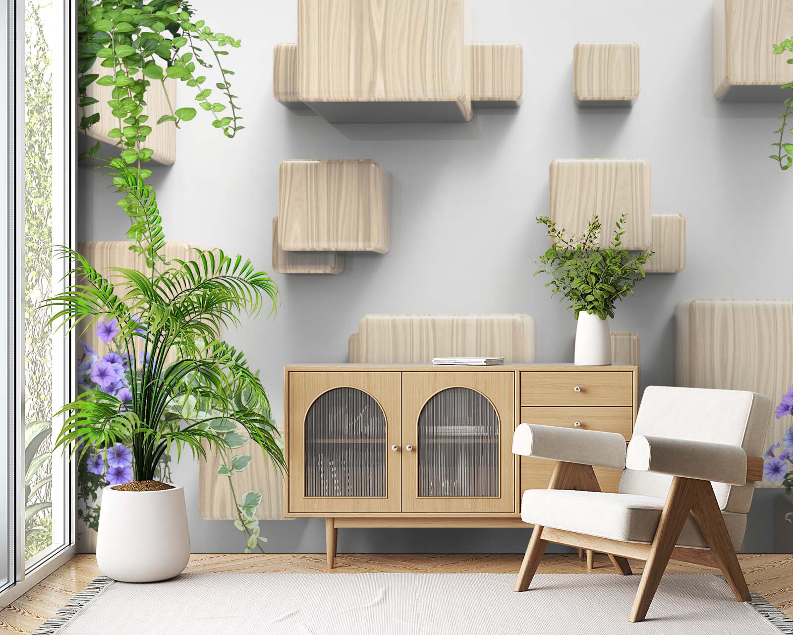 Фотошпалери левітуючі кубики з дерева