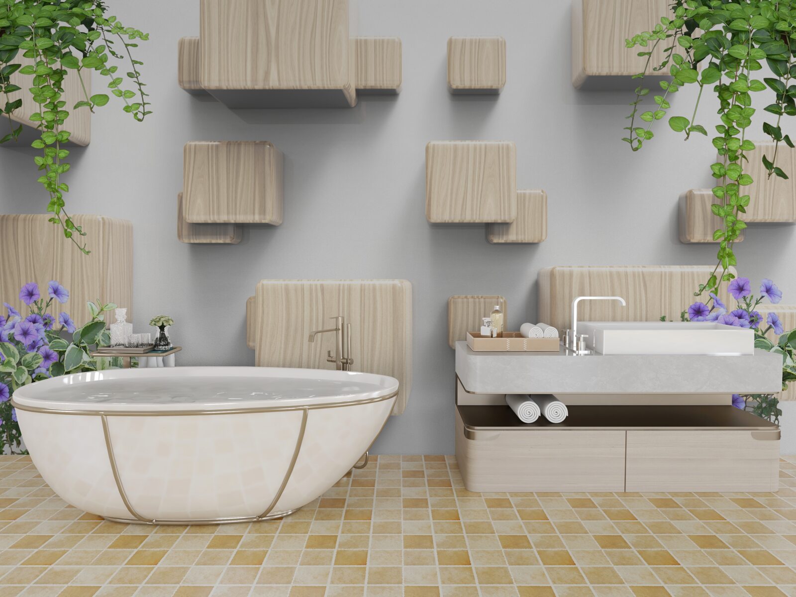 Фотошпалери левітуючі кубики з дерева