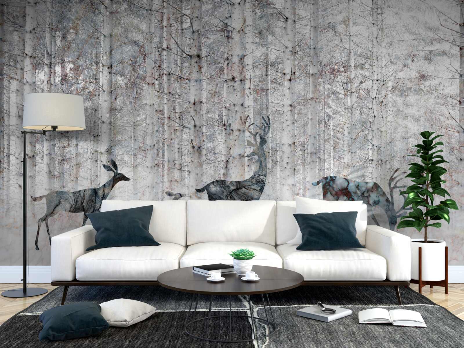 Фотошпалери олень у зимовому лісі