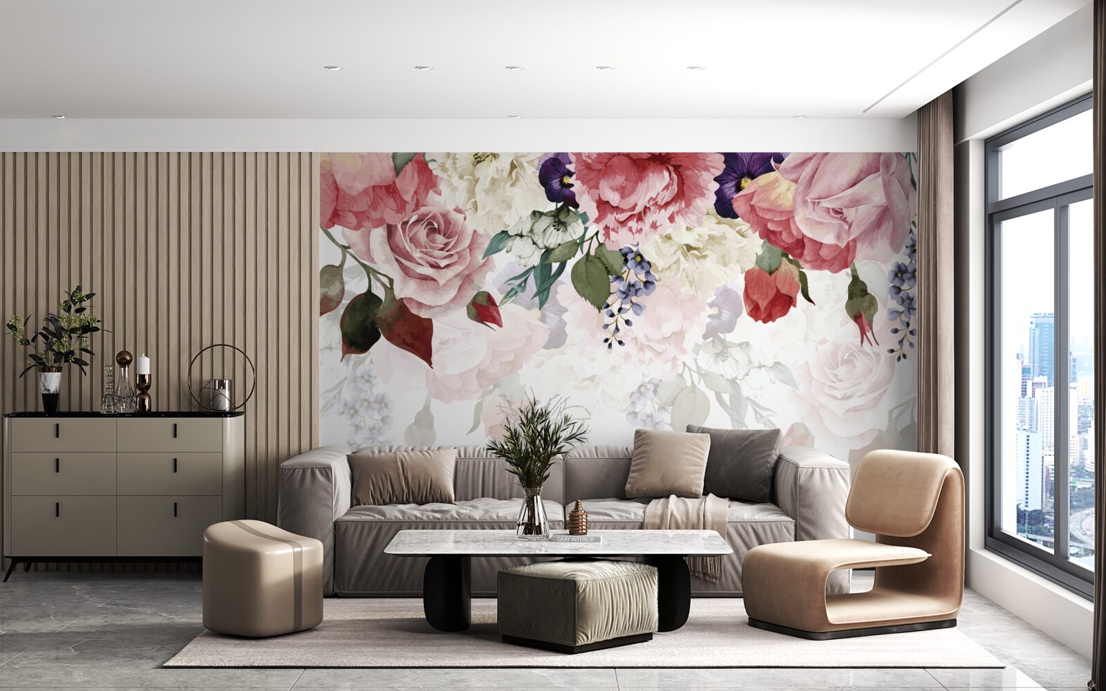 Фотошпалери композиція з падаючих квітів