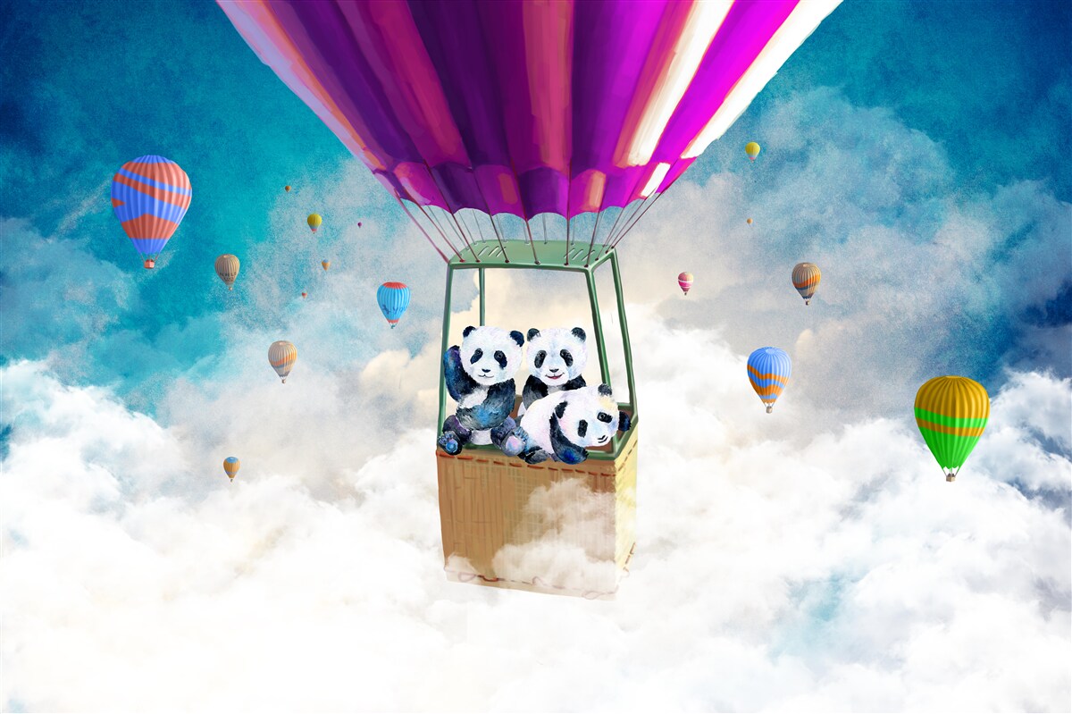 Фотошпалери повітряна куля піднімає панду в небо