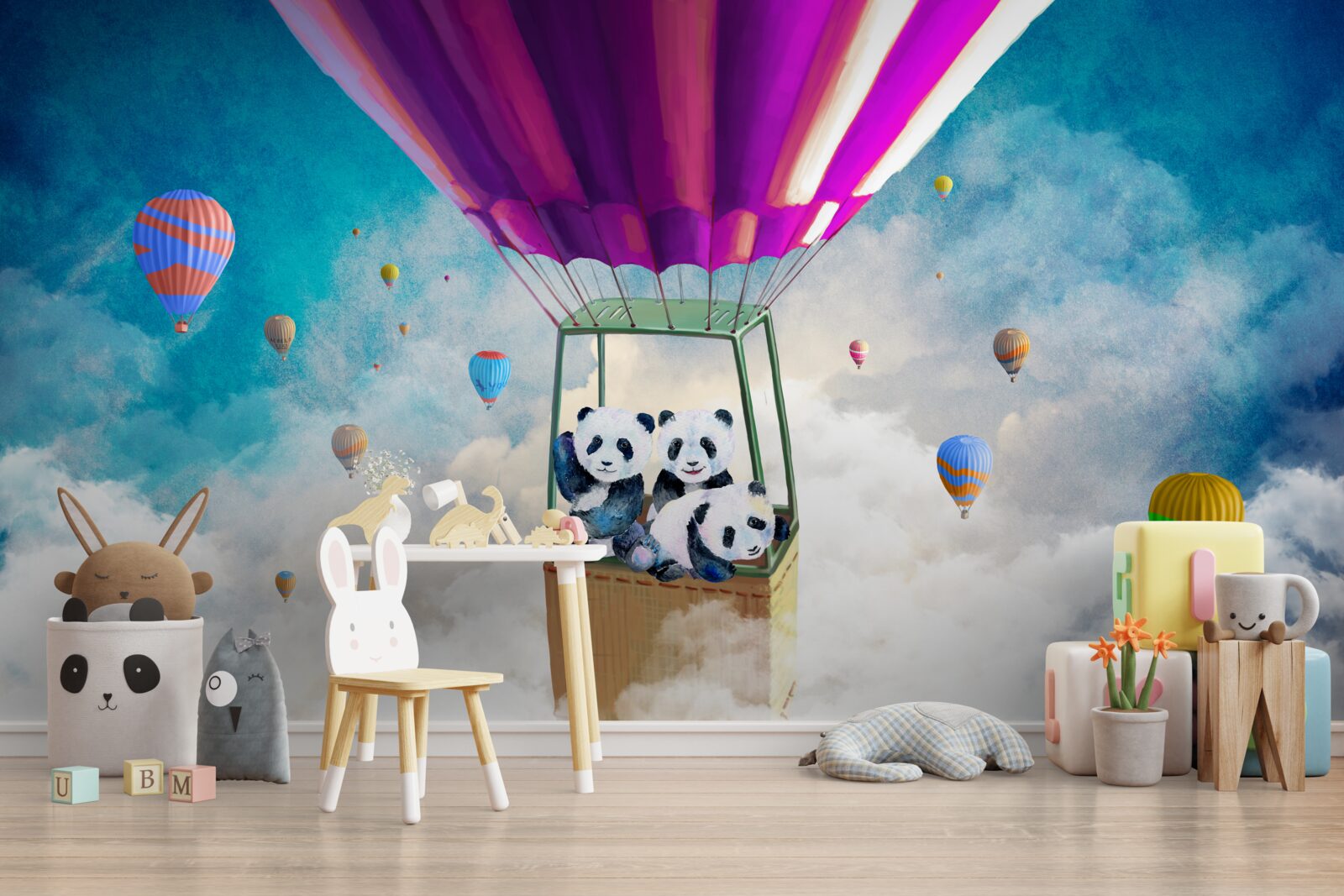 Фотошпалери повітряна куля піднімає панду в небо