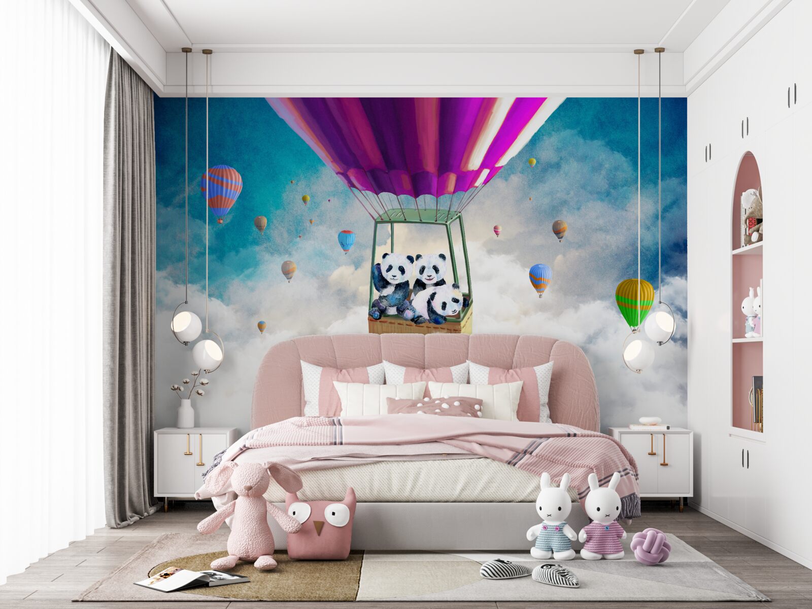 Фотошпалери повітряна куля піднімає панду в небо