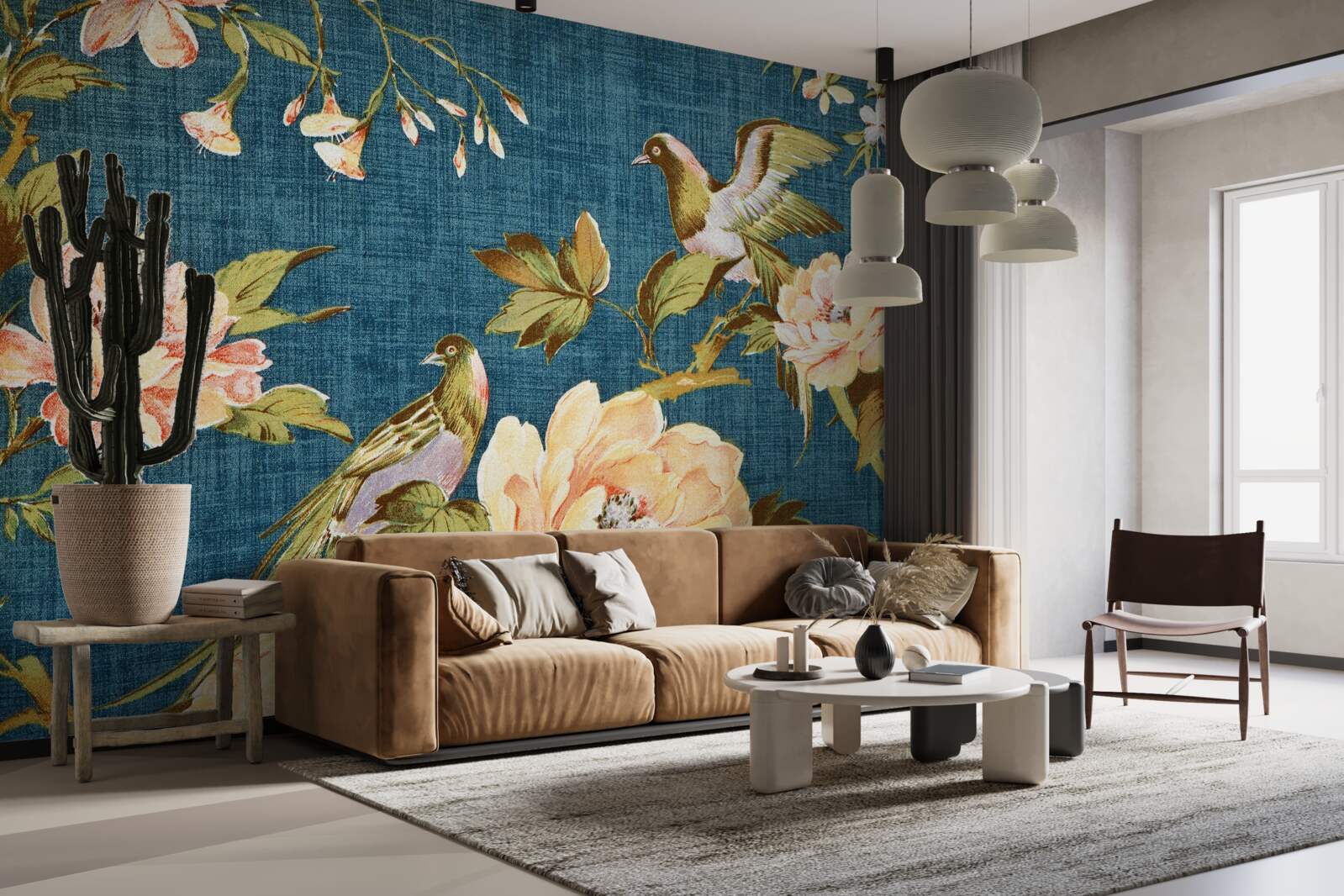 Фотошпалери два папуги серед троянд