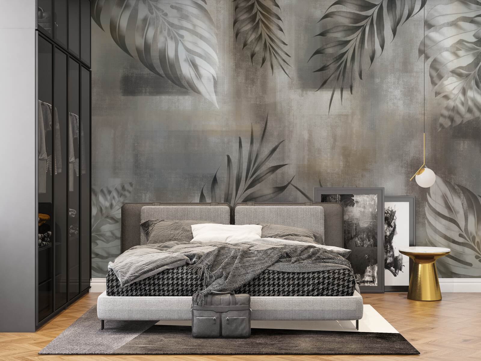 Фотошпалери листя монстери в чорно-білих тонах